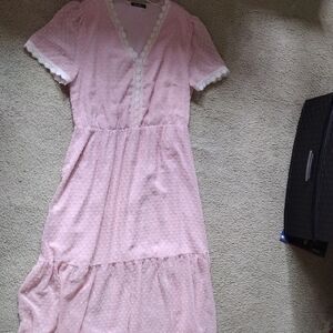 Pink Tiered Ruffled V-Neck Sundress
